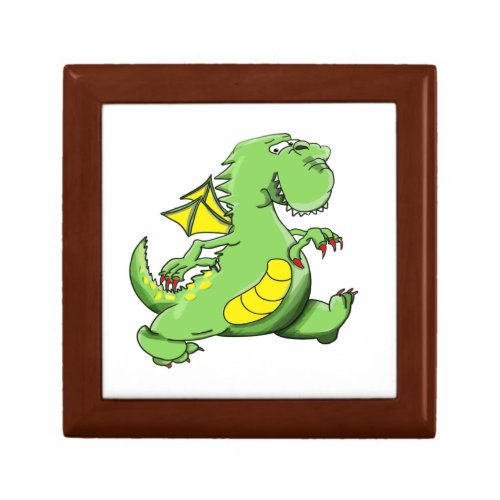 Cartoon green dragon walking on his back feet keepsake box