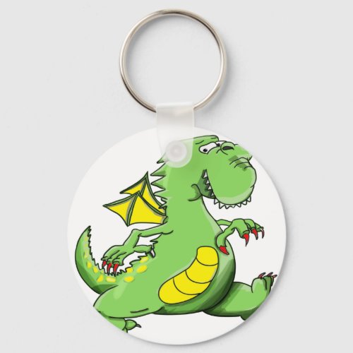 Cartoon green dragon walking on his back feet keychain