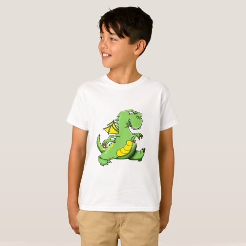 Cartoon green dragon walking on his back feet T_Shirt