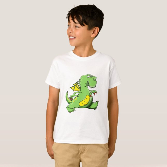 Cartoon green dragon walking on his back feet T-Shirt (Front Full)