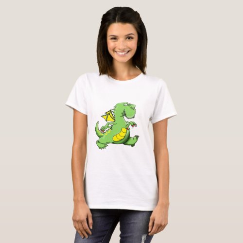 Cartoon green dragon walking on his back feet T_Shirt