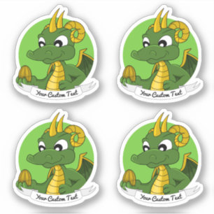 Cartoon green dragon with golden egg and text sticker
