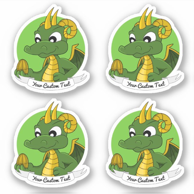 Cartoon green dragon with golden egg and text sticker (Front)