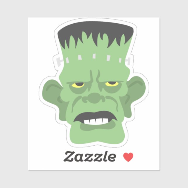 Cartoon Green Frankenstein Head with Yellow Eyes Sticker (Sheet)