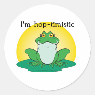 Cartoon Green Frog on Lily Pad Classic Round Sticker
