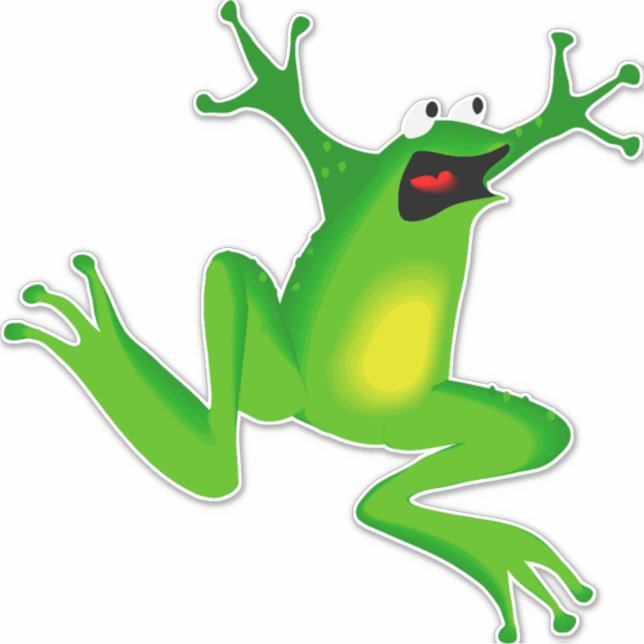 Cartoon green jumping frog on sticker (Front)