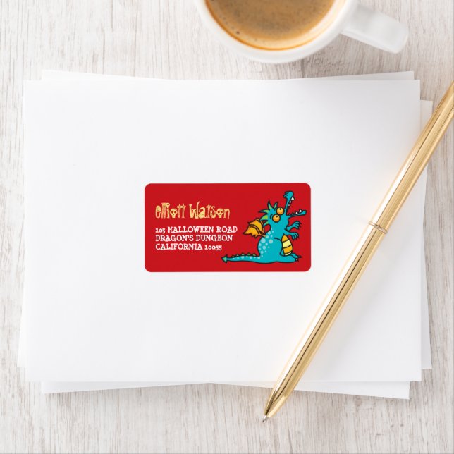 Cartoon Green Magic Dragon Kid Halloween Address Label (Insitu)