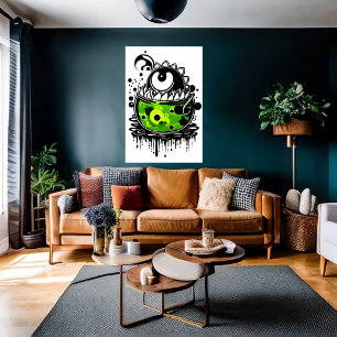 Cartoon green monster one eye AI Art Poster