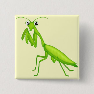 Cartoon Green Praying Mantis Flair Pinback Button