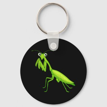 Cartoon Green Praying Mantis Keychain by kithseer at Zazzle