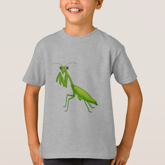 Cartoon Green Praying Mantis Unisex Youth Apparel T-Shirt (Front)