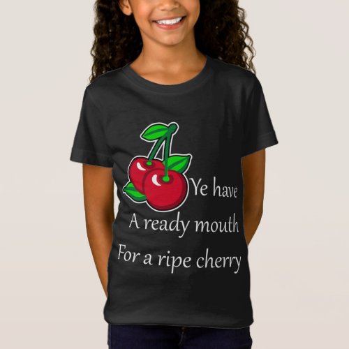 Cartoon Green Red Cherries Fruit Vector Art T_Shirt