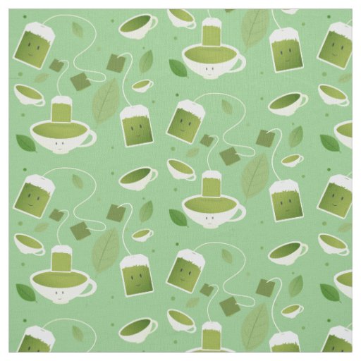 Cartoon Green Tea Teacup Bag Leaves Pattern Fabric