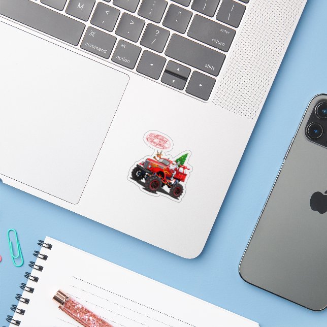 Cartoon greeting Christmas card Sticker (Laptop w/ iPhone)