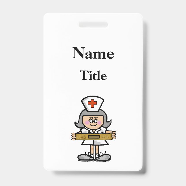 Cartoon Grey Hair Nurse Badge  Customize It! (Front)