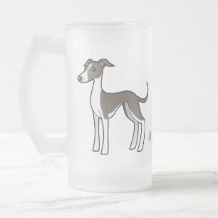 Cartoon Greyhound / Whippet / Italian Greyhound Frosted Glass Beer Mug