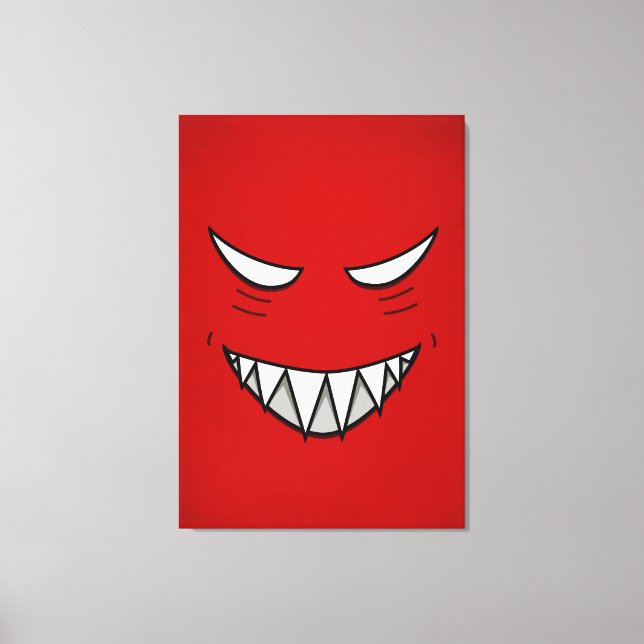 Cartoon Grinning Face With Evil Eyes Red Canvas Print (Front)