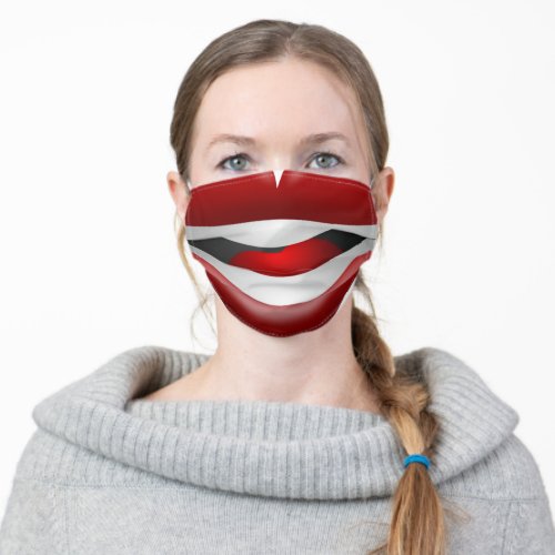 Cartoon grinning mouth red lips white teeth humor adult cloth face mask