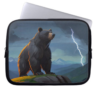 Cartoon Grizzly Bear & Lightning Laptop Sleeve
