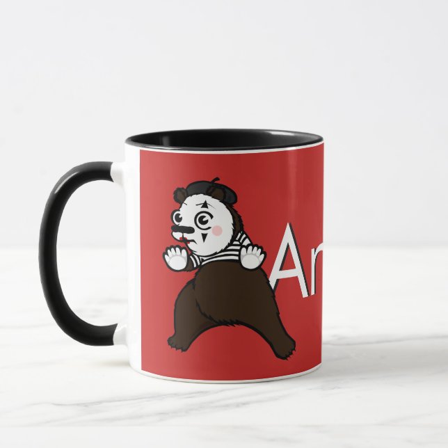 CARTOON GRIZZLY BEAR MIME RINGER MUG (Left)