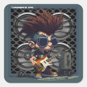 Cartoon Grunge Punk Rock & Roll Guitar Speaker Square Sticker