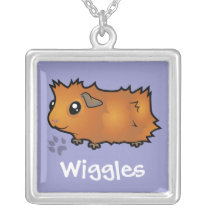 Cartoon Guinea Pig (scruffy) (add your pets name) Silver Plated Necklace