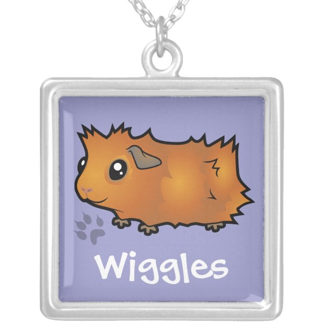 Cartoon Guinea Pig (scruffy) (add your pets name) Silver Plated Necklace (Front)