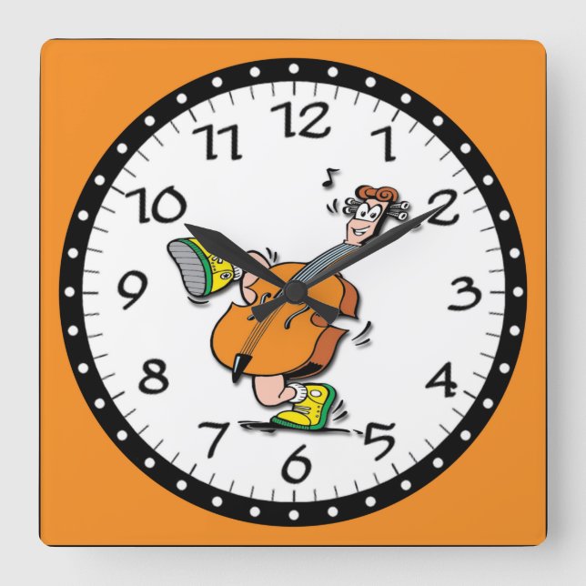 Cartoon Guitar Man Square Wall Clock (Front)