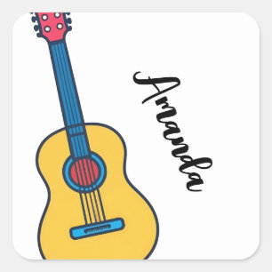 Cartoon Guitar with Bold Neck Strings Name Square Sticker