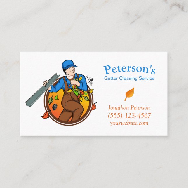 Cartoon Gutter Cleaning Service Guy Business Card (Front)