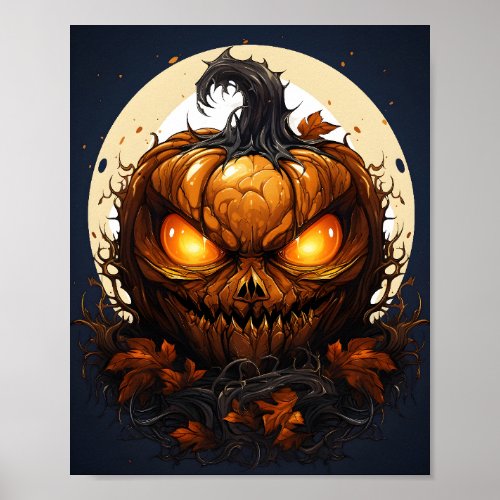 Cartoon Halloween Cool Pumpkin With A Spooky Eyes Poster