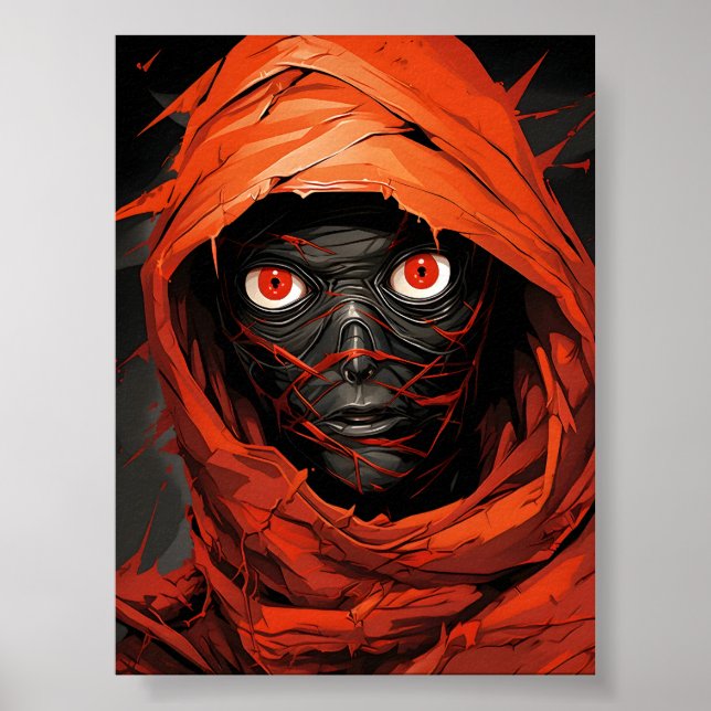 Cartoon Halloween Creepy Red Egyptian Mummy Poster (Front)