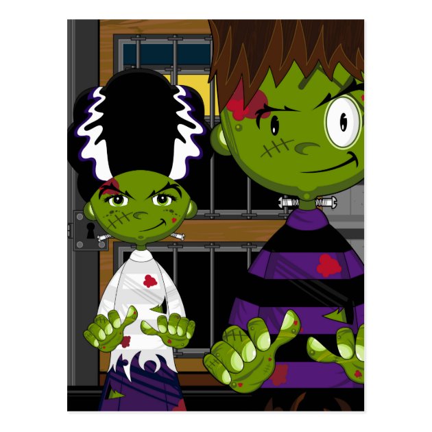 Cartoon Halloween Frankensteins Monster Postcard