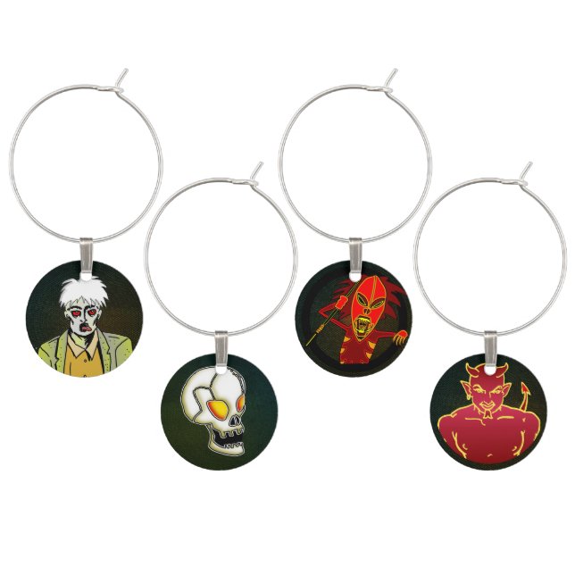 Cartoon Halloween Monsters - Zombie Skull Devil Wine Charm (Staggered)