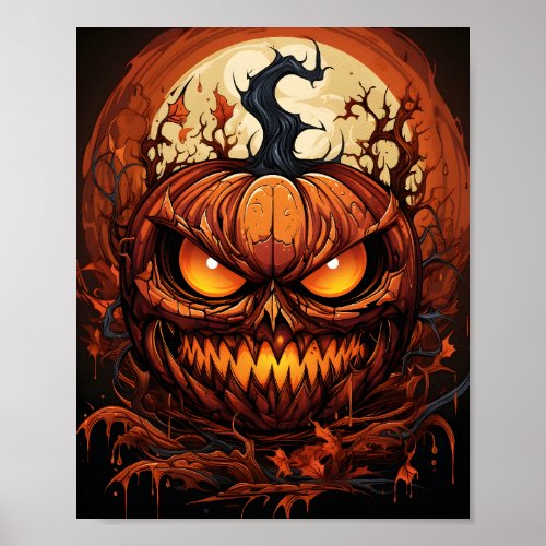 Cartoon Halloween Scary Pumpkin With A Spooky Eyes Poster