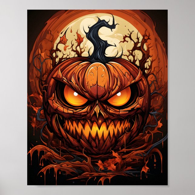 Cartoon Halloween Scary Pumpkin With A Spooky Eyes Poster (Front)