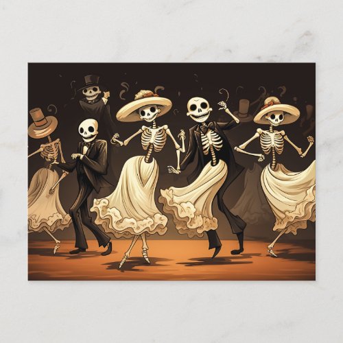 Cartoon Halloween Swing Dance Postcard