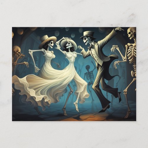Cartoon Halloween Swing Dance Postcard