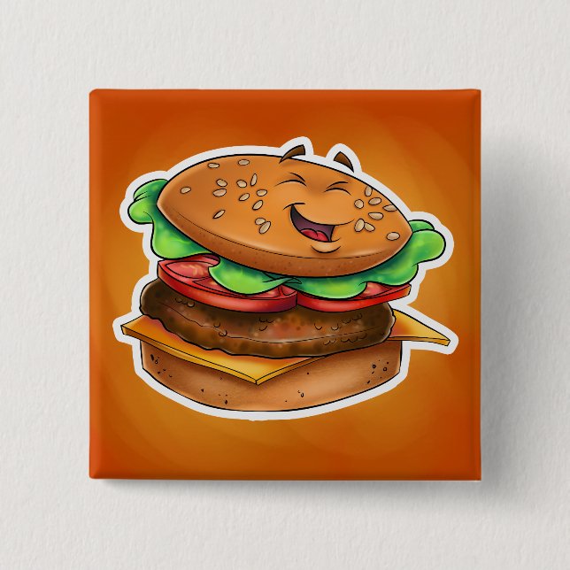 cartoon hamburger Square Button (Front)