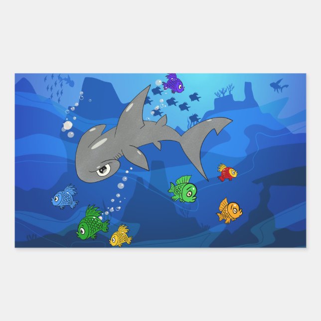 Cartoon Hammerhead Shark Rectangular Sticker (Front)