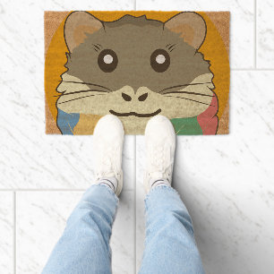 Cartoon Hamster with a Multicolored Scarf Fiber Doormat