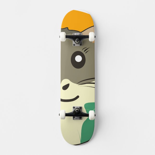 Cartoon Hamster with a Multicolored Scarf Skateboard (Front)