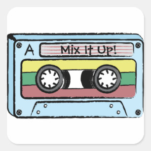 Cartoon Hand Drawn Cassette Tape (Mix It Up) Square Sticker