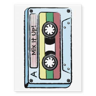 Cartoon Hand Drawn Cassette Tape (Mix It Up) Temporary Tattoos