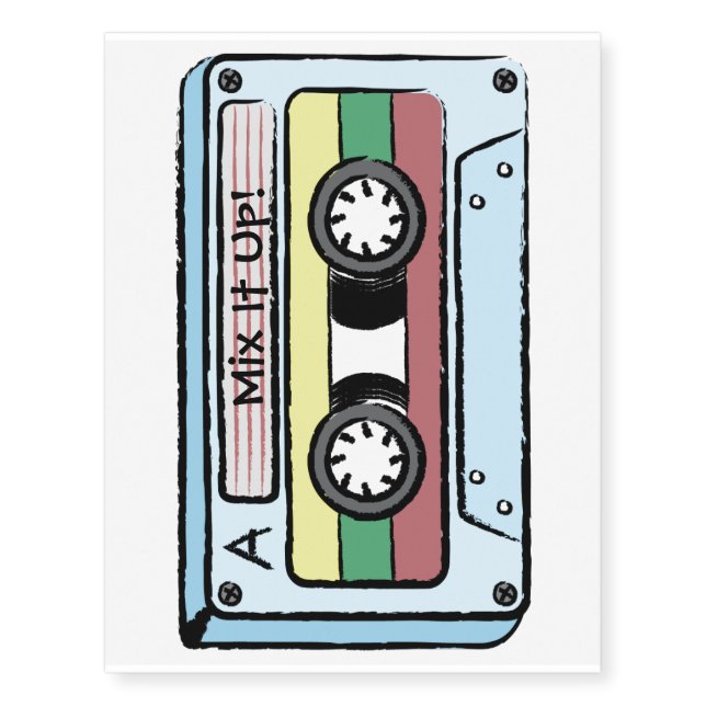 Cartoon Hand Drawn Cassette Tape (Mix It Up) Temporary Tattoos (Front)