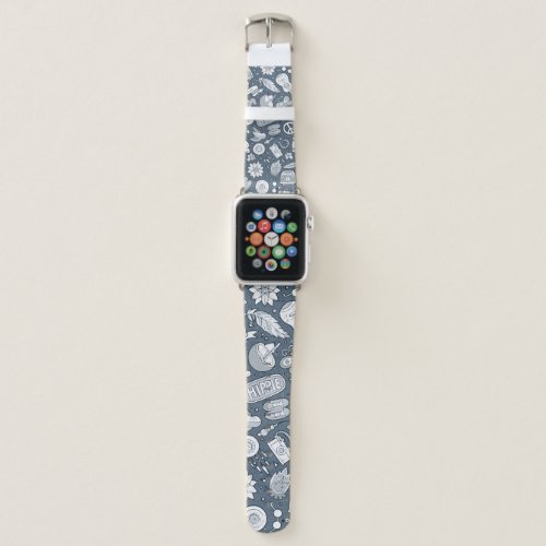 Cartoon hand drawn hippie doodles seamless pattern apple watch band