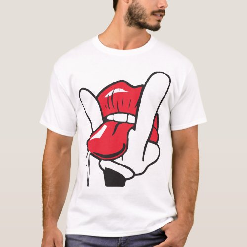 Cartoon Hand Tongue Licking Lips Swag Funny Cool C T_Shirt