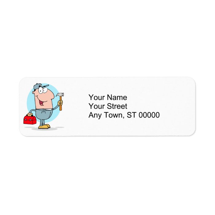 cartoon handyman construction worker character return address labels