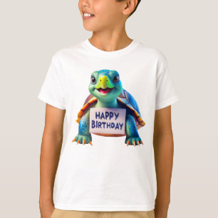 Cartoon Happy Birthday Cute Turtle Illustration T-Shirt