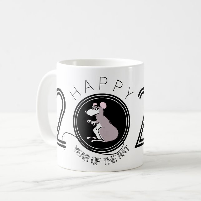 Cartoon Happy Chinese Rat New Year 2020 White mug (Front Left)